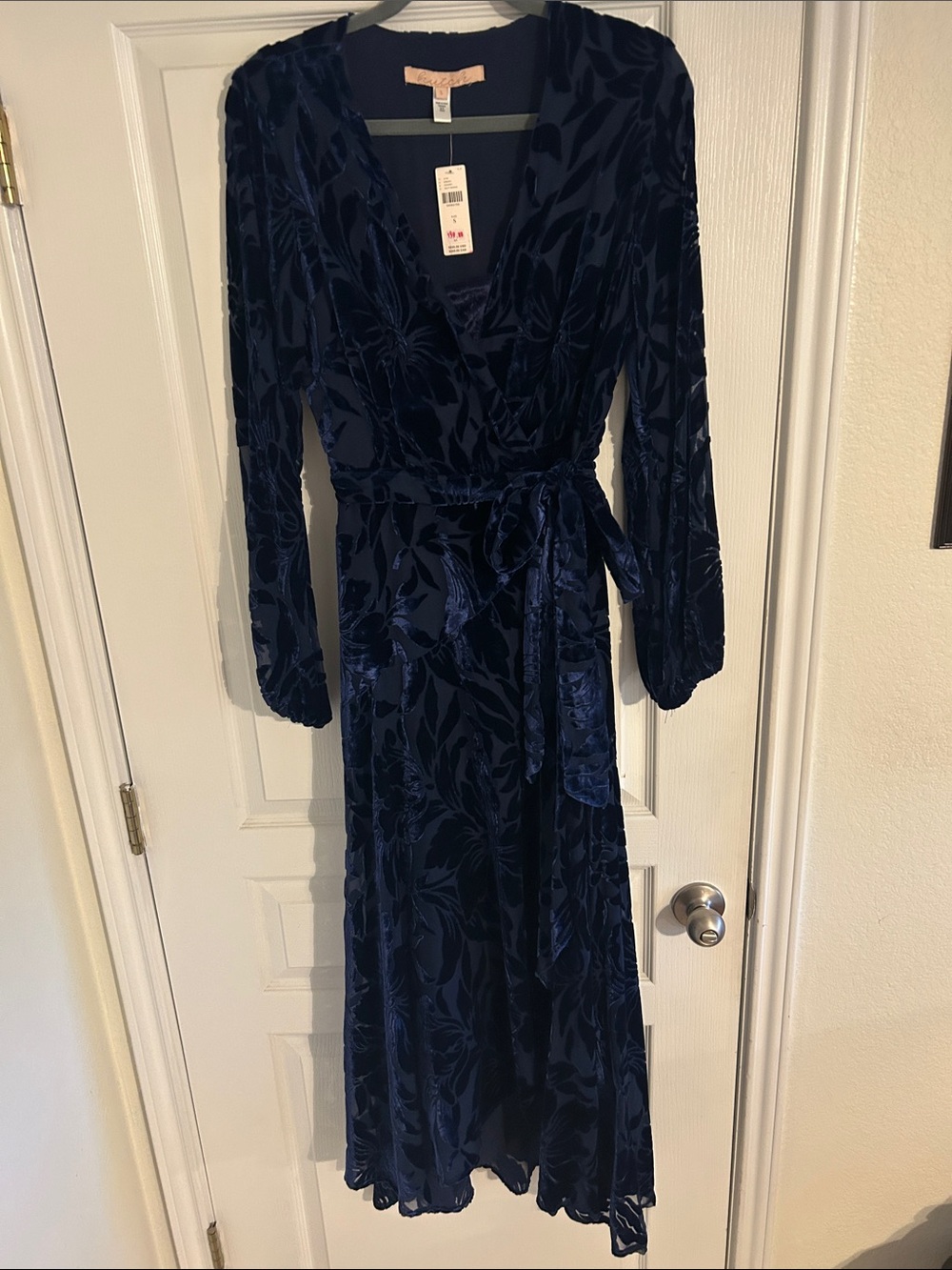 Anthropologie Navy Velvet Floral Wrap Maxi Dress